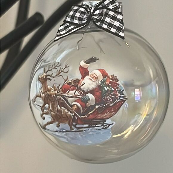 Upcycled Clear Glass Ornaments 3 Different Christmas Balls stocking, sleigh, hut - Picture 9 of 15